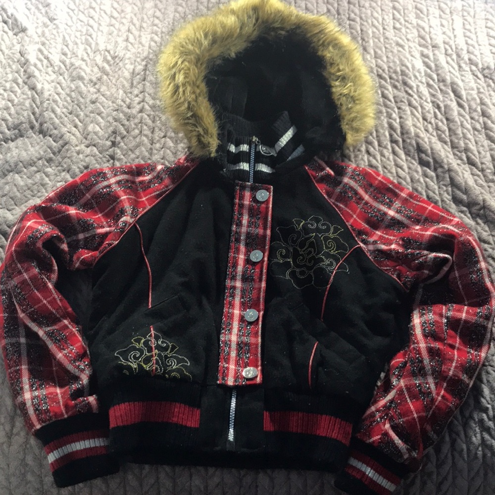 Baby Phat Faux Fur Hood Bomber Coat